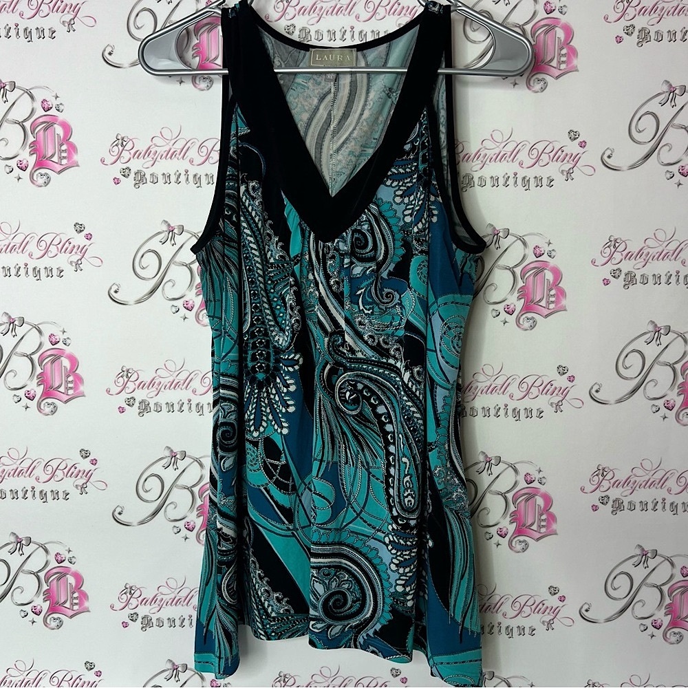 Laura tank top paisley Black and Blue Graphic Tank Top stretchy Vneck